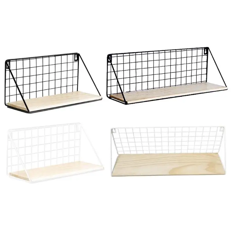 خشبية الحديد رف جدار الحائط تخزين الرف منظمة لغرفة النوم المطبخ ديكور المنزل كيد غرفة DIY الجدار الديكور حامل