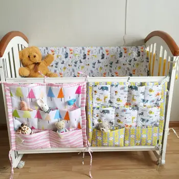 

Baby Cot Bed Hanging Storage Bag Nordic Style Multi-layer Cotton Baby Bed Reception Bag Infant Blanket Large Storage Capacity