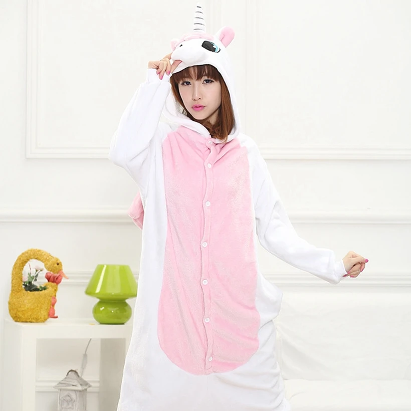 

Winter Flannel Family Mother Father Kids Female Unicorn Animal pajamas Girl Boy pajamas Woman Hooded Home Clothing Kigurimi