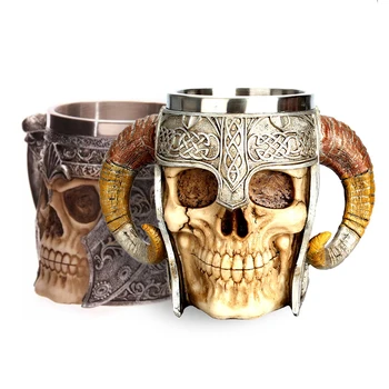 

Stainless Steel Skull Mug Viking Ram Horned Pit Lord Warrior Beer Stein Tankard Coffee Mug Tea Cup Halloween Bar Drinkware Gift