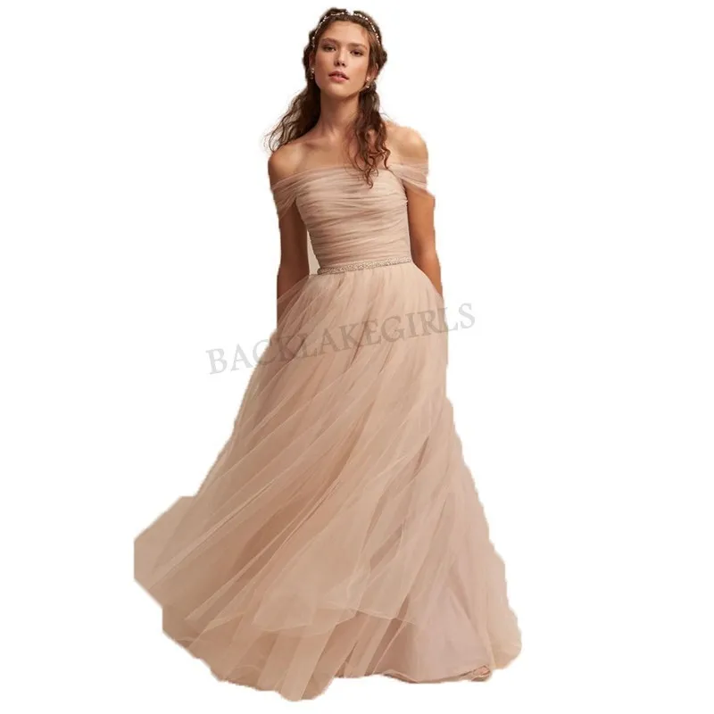 Peach Bride Dresses Boat-neck A-line Custom Made Elegant 2019 Vintage Pleats High Quality Party Dress