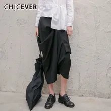 CHICEVER нерегулярные женские широкие брюки женские с высокой талией свободные черные брюки длиной до щиколотки модная повседневная одежда
