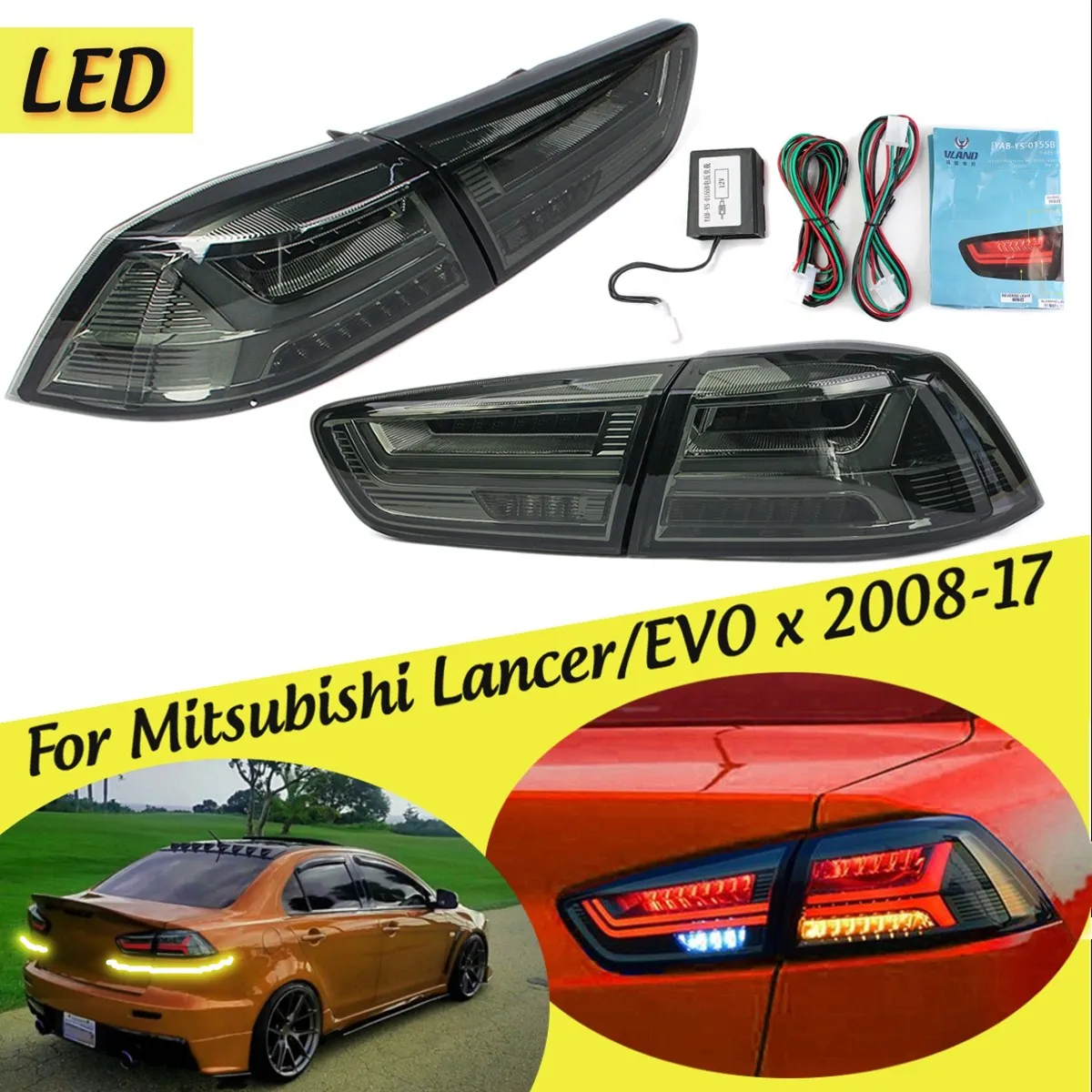 1 Pair for Mitsubishi Lancer/EVOx2008-2017 Rear LED Tail Brake Light Lamps Tail Light Signal LED DRL Stop Rear Lamp Accessories