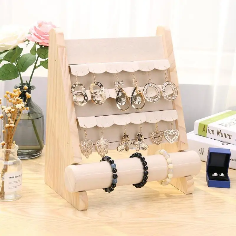 Wooden Jewelry Organizer Stand Props Earrings Bracelet Storage Display Rack