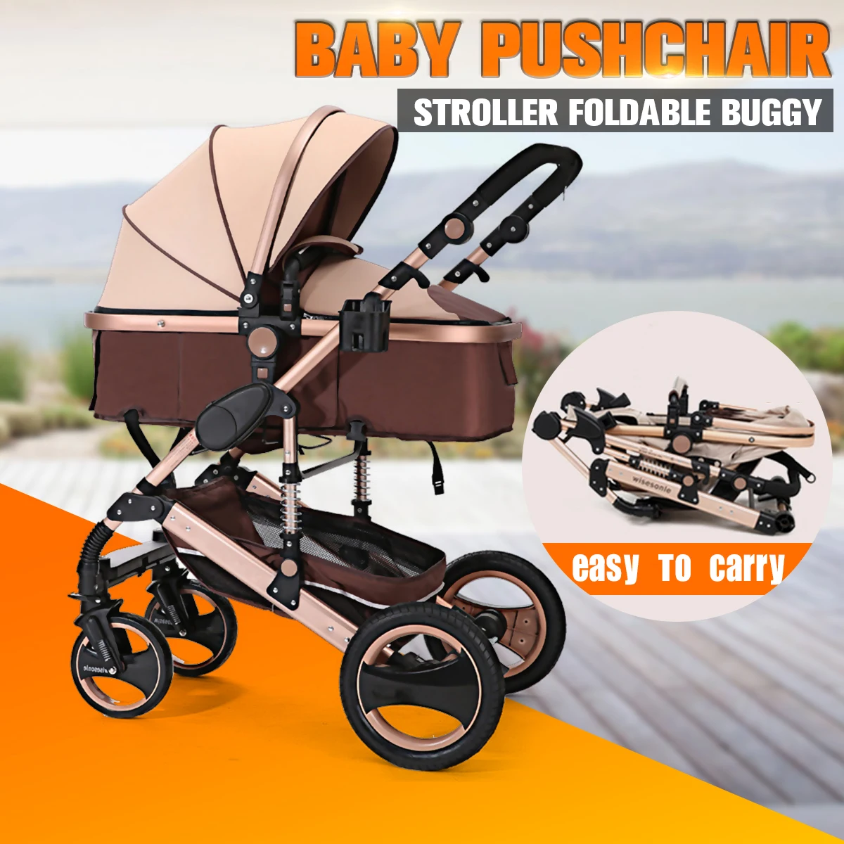

8 in 1 Foldable Four Wheel Stroller for 0-3 Years Old Baby Warranty Baby Stroller Carriage Travel Pram Pushchair RU STOCK