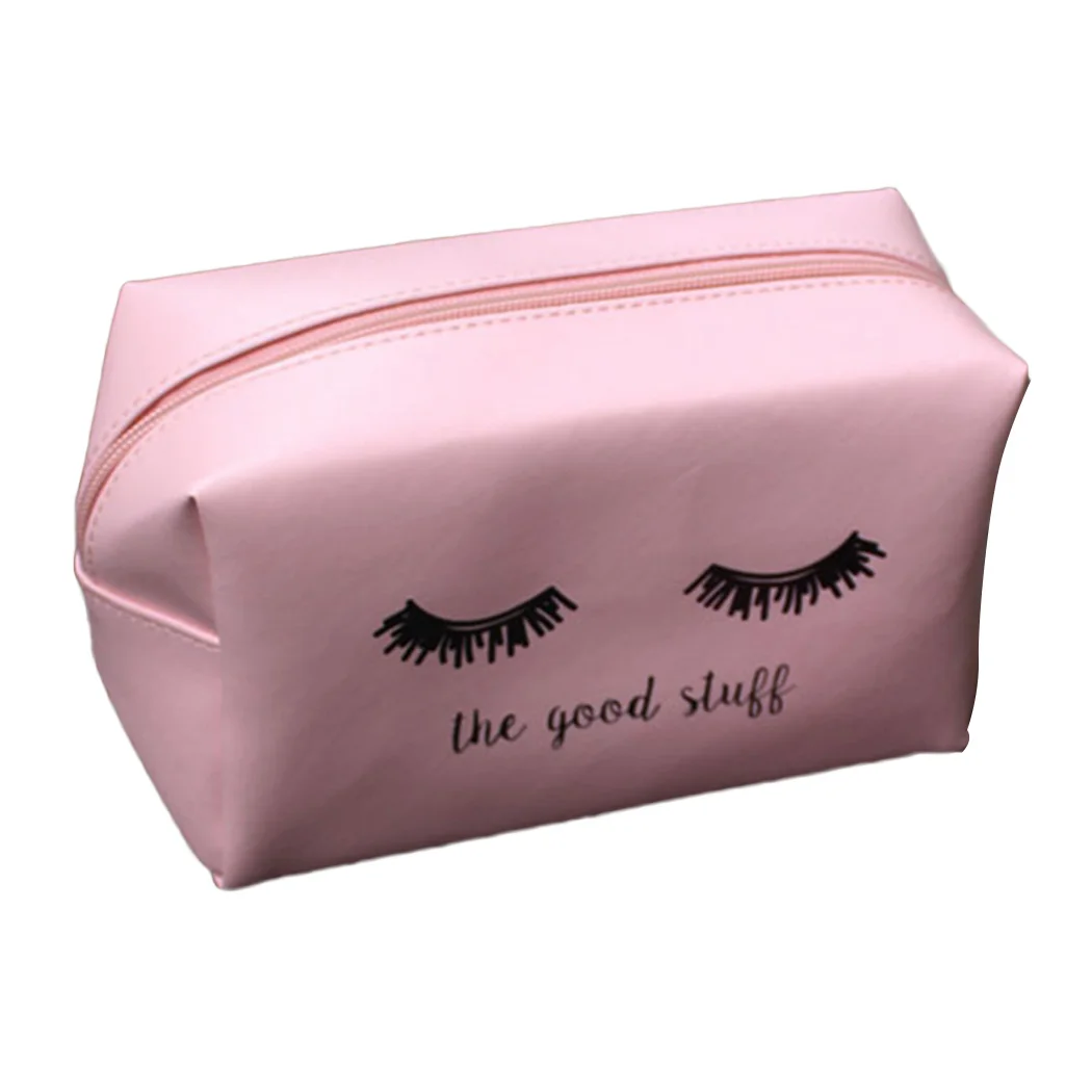 Kawaii Pink Makeup Bag Women Eyelashes Cosmetic Bag PU Makeup Pouch
