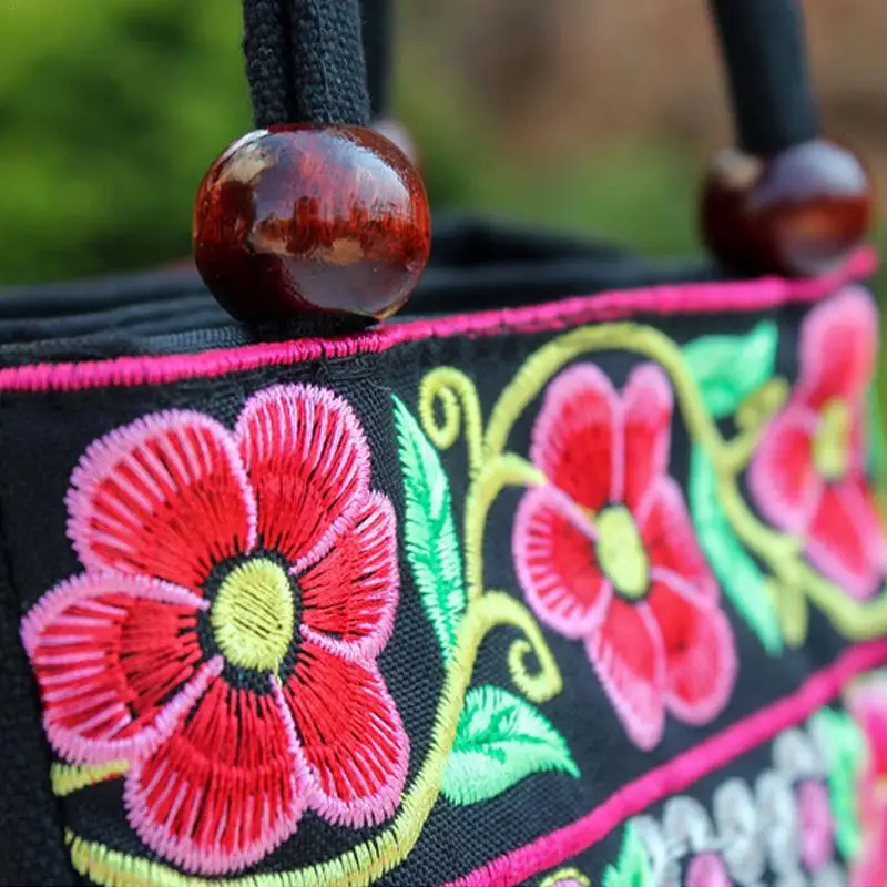 Женская сумка-тоут в этническом стиле, две молнии, ручная сумка, сумочка с вышивкой, модная сумка с вышивкой, Ретро стиль, винтажная универсальная сумка с цветочным рисунком