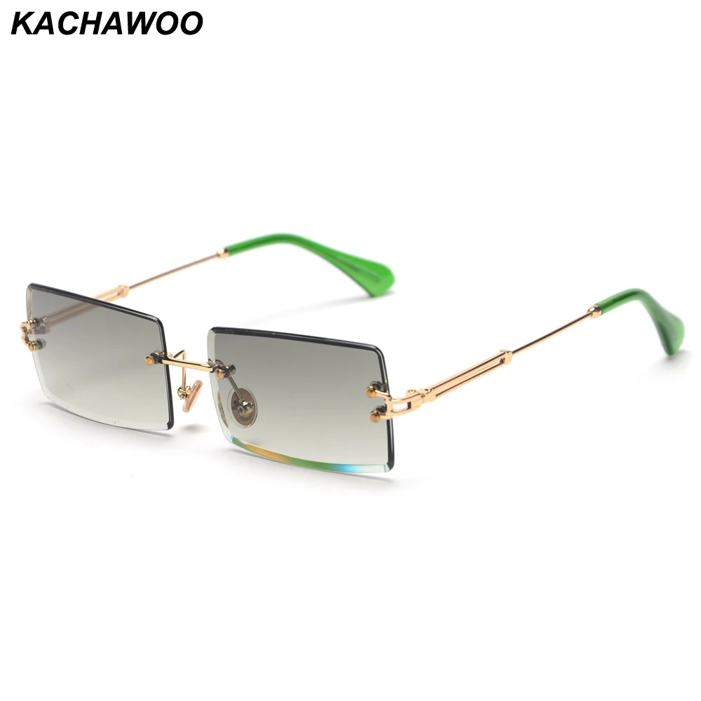 Женские прямоугольные солнечные очки Kachawoo солнцезащитные без оправы зеленые