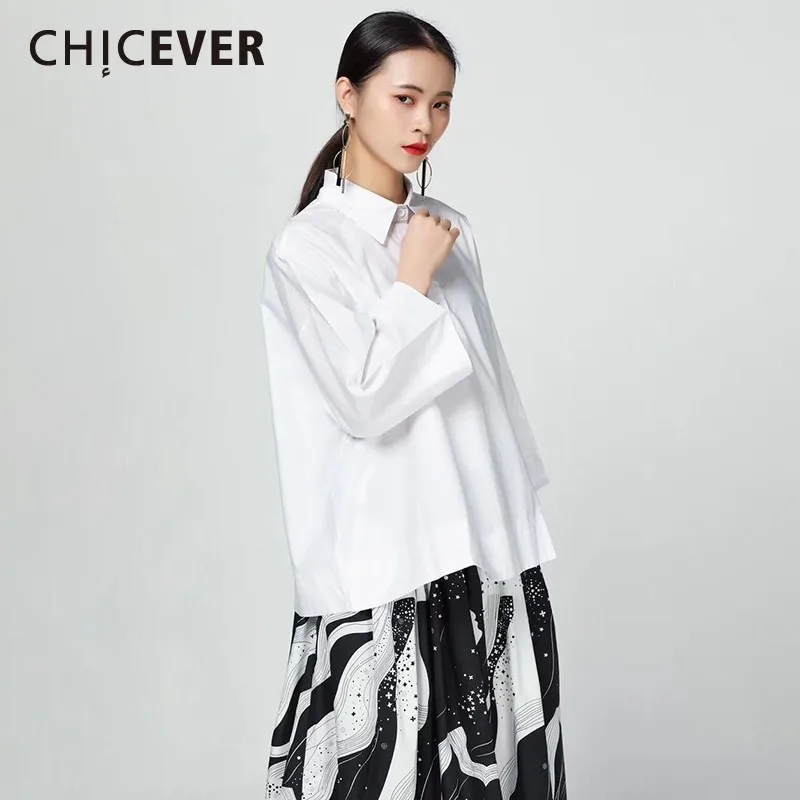 

CHICEVER Spring Women Shirt Lapel Half Flare Sleeve Button Loose Oversize Slim Female Top Blouse 2019 Women's Clothing New