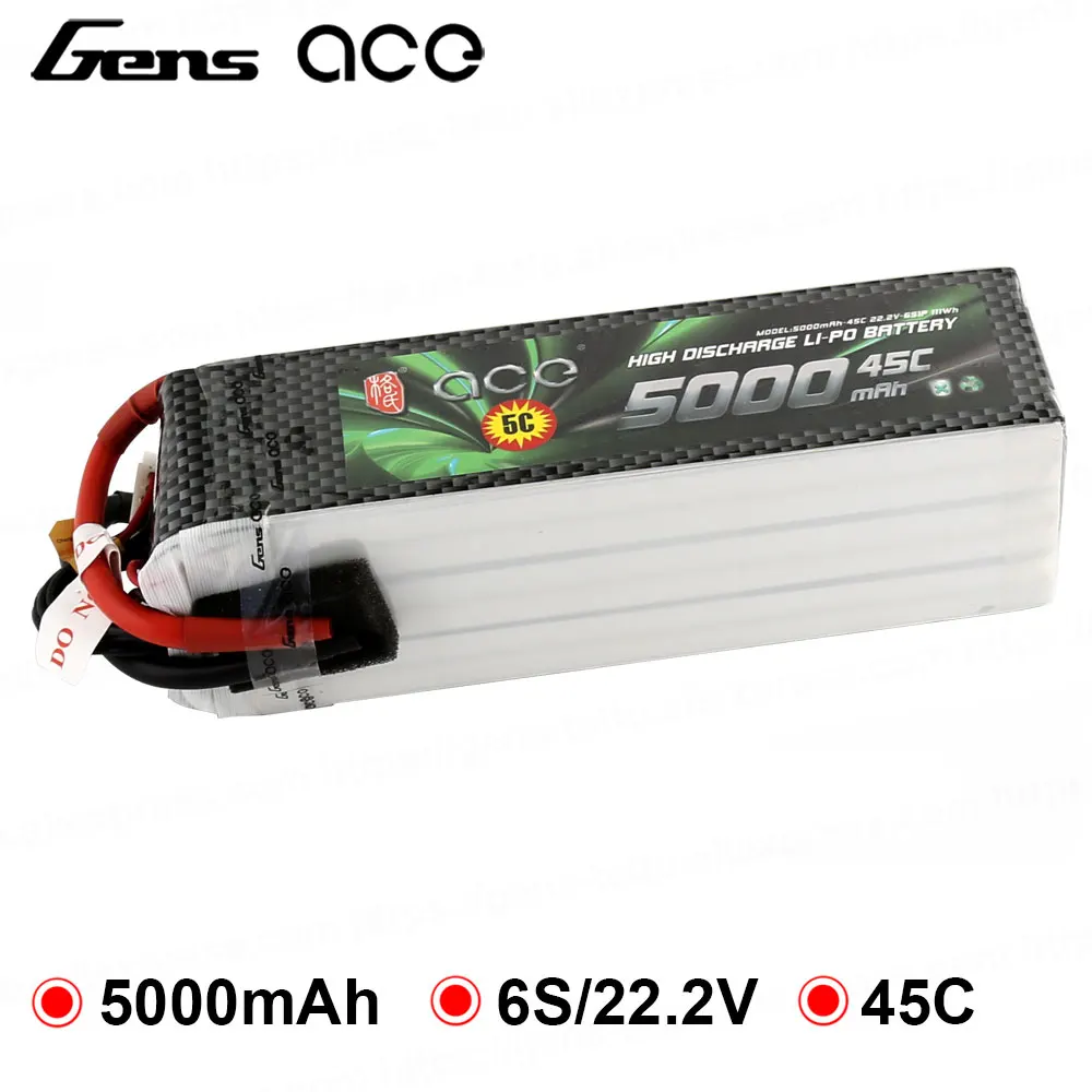 Gens ace Lipo аккумулятор 22,2 V 5000mAh Lipo 6S аккумулятор 45C для больших спортивных аэробических 3D вертолетов RC аксессуары EDF самолеты