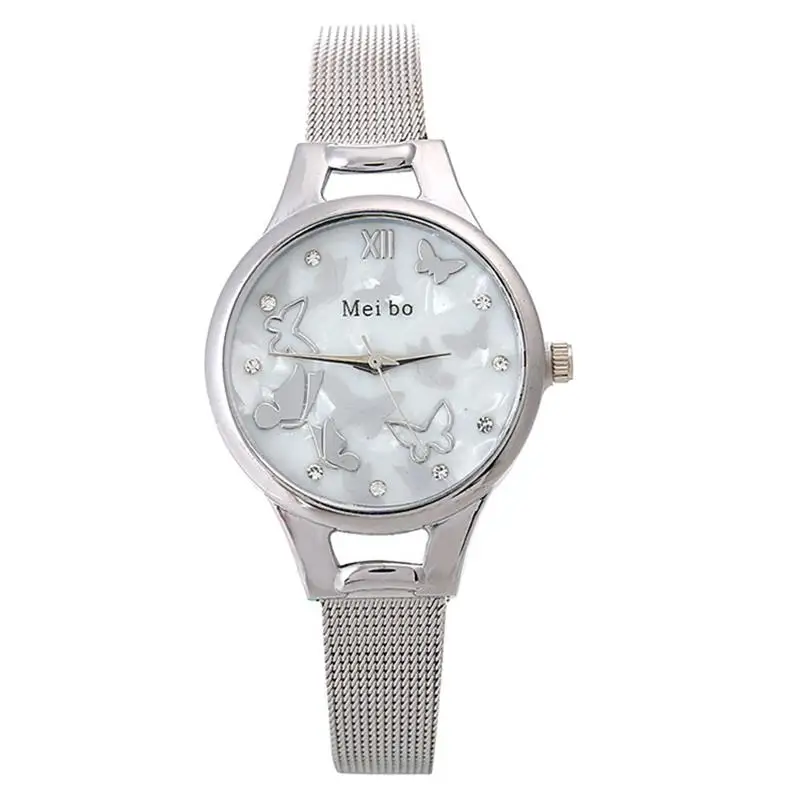 

Hot Fast Shippin Fashion Women Ladies Silver Stainless Steel Mesh Band Wrist Watch Wristwatch Clock Gift Valentine Gift