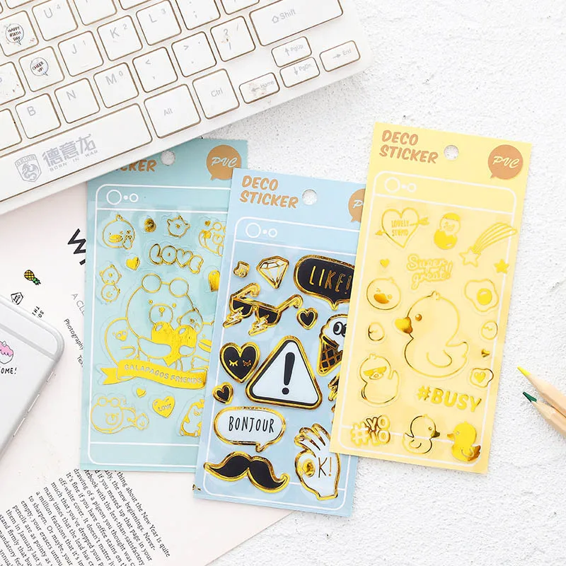 

1 Sheet Gold Foil Stickers Kawaii Pink Heart Diamond Deco Adhesive PVC Stickers Decor Scrapbooking Girls Diy Album School Supply