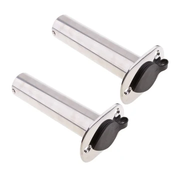 

(Set of 2) Heavy Duty Stainless Steel 316 Rod Holders with Drain, Flush Mount Fishing Rod Pole Holders, 90 Degree