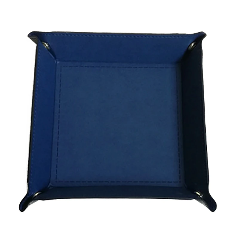 Hot Sales Blue Dice Tray Desktop Tabletop Foldable PU Leather Dice Storage Box For Dice Table Games
