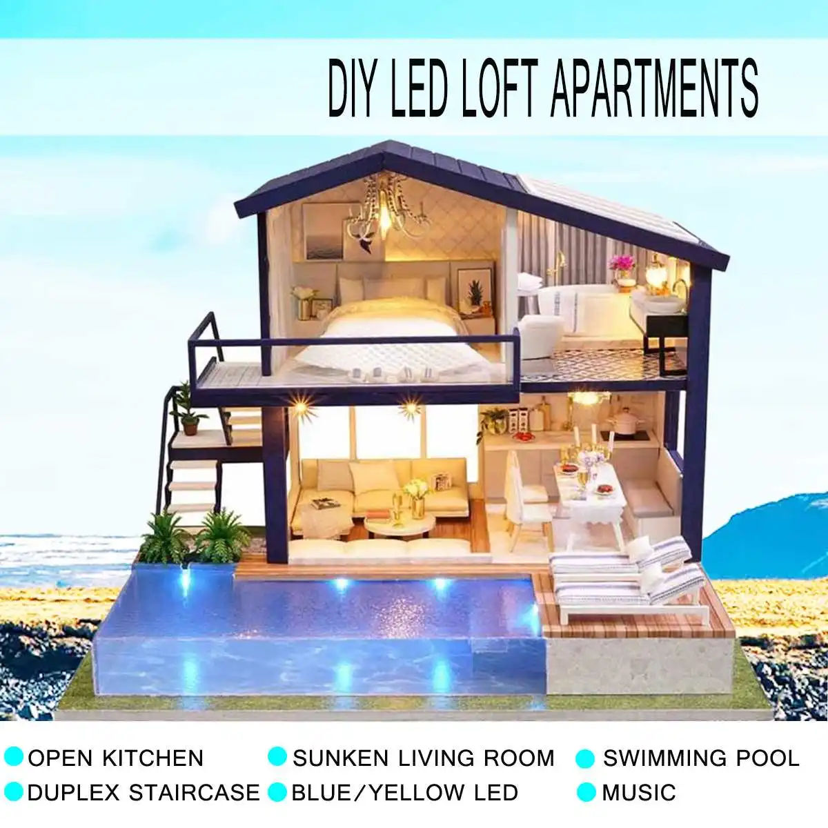 

Assemble DIY Wooden House Toy Wooden Miniatura Doll Houses Miniature Dollhouse toys With Furniture LED Lights Birthday Gift