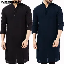Новинка, мужские рубашки Kurta с длинным рукавом, платье Kurta, Исламская сорочка, элегантный кафтан, халат, пакистанский, индийский, мусульманская одежда Aaudi