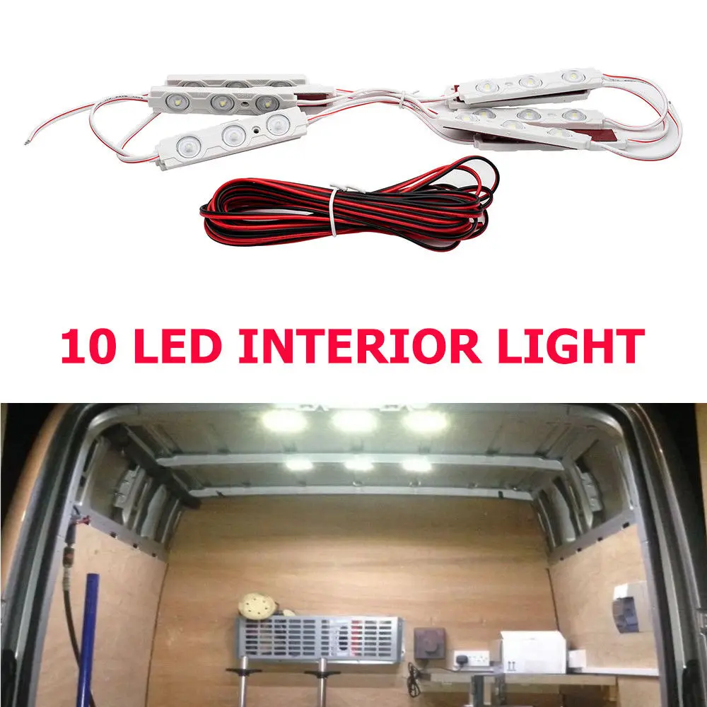 12V Bright White LED font b Interior b font light kit 10 LEDs Light With 5M