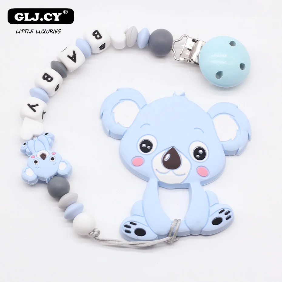 Chaîne Clip de sucette en Silicone | Personnalisé personnalisé, pendentif Koala, pince-sucette pour bébé, Clips factice pour dentition, chaîne