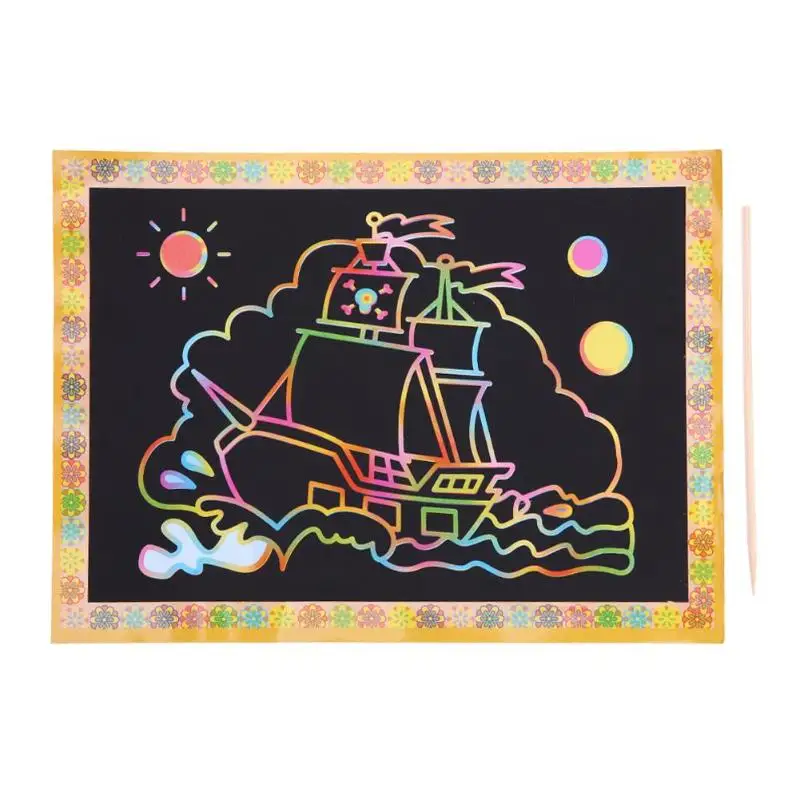

A4 DIY Scraping Drawing Card Single Side Use Children Painting Learning Scratch Card Paper with Wooden Pen Learning Scratch Book