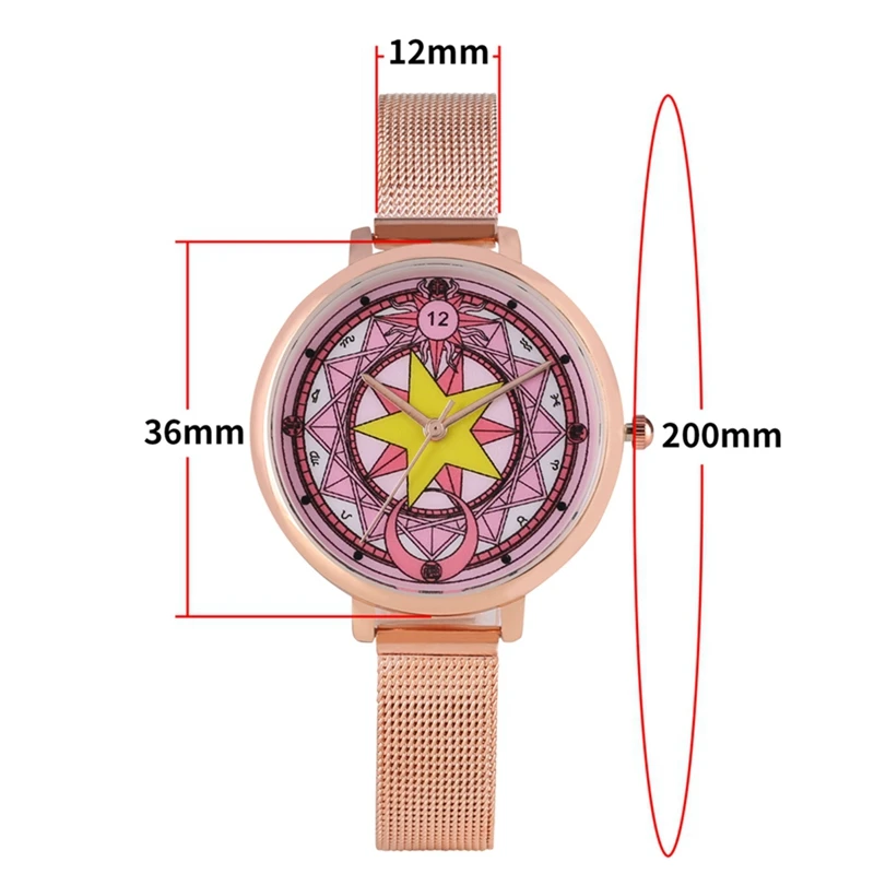 Модные женские часы-браслет с пентаграммой Сейлор Мун, розовое золото, сетчатый ремешок, кварцевые женские часы и часы, подарки, Relogio Feminino