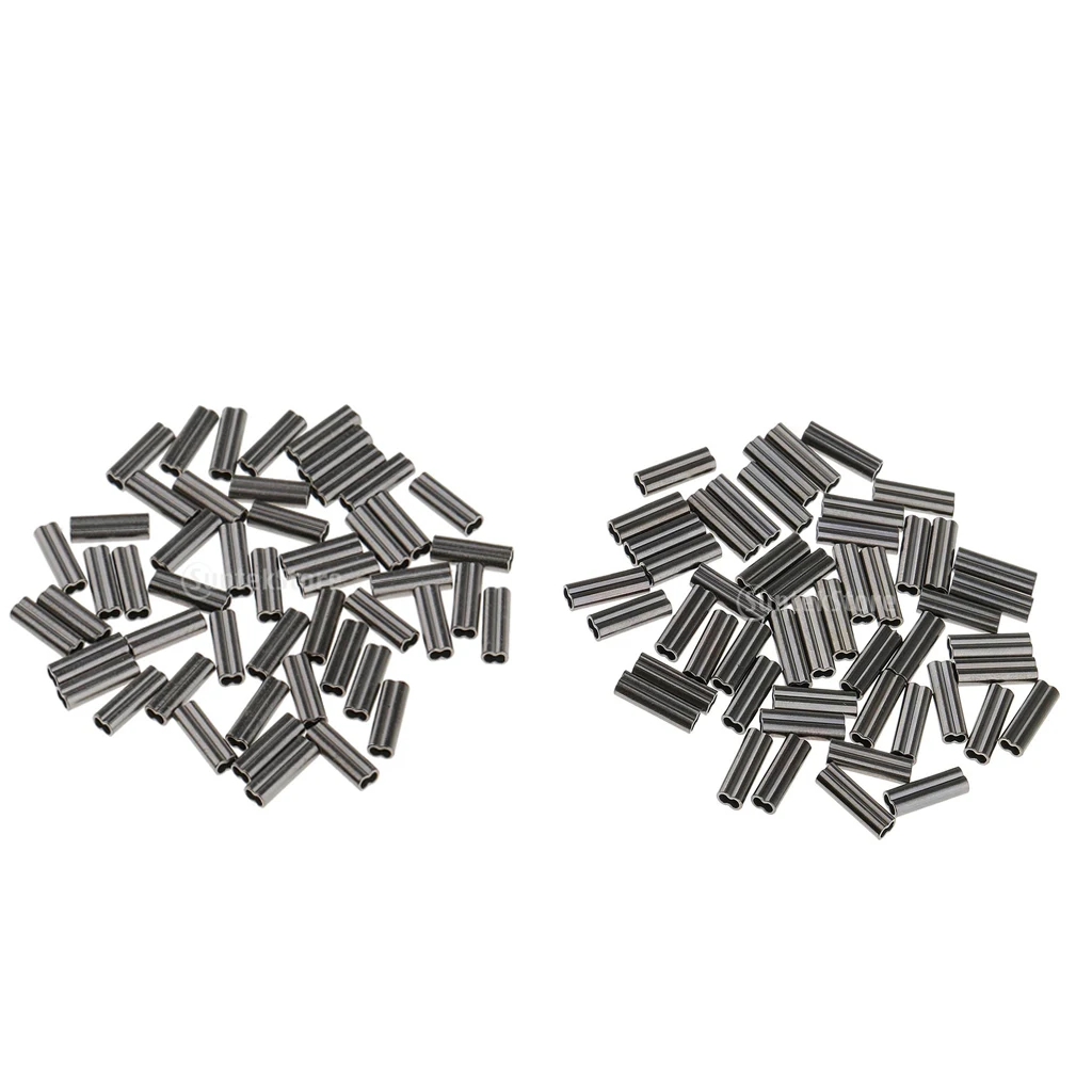 

100 Pieces Double Barrel Fishing Crimps Sleeves for Rig Making 1mm Bore 1.2mm Bore Corrosion Resistant