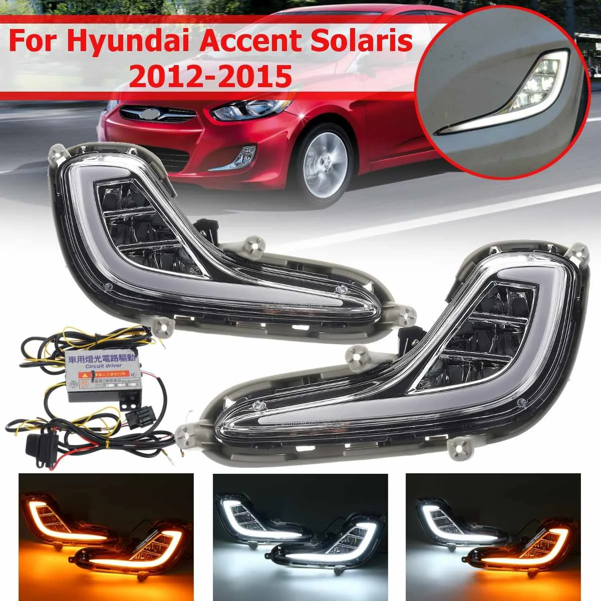 

1 Pair 12V Car Front Led Drl For Hyundai Accent Solaris 2012-2015 Daytime Running Light Fog Light Driving Lamp Turn Signal