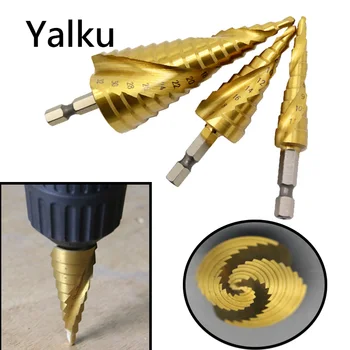 

Yalku 3pcs Drill Bit Set Power Tool Step Drill Bits High Speed Steel Large Cone HSS Steel Spiral Grooved Step Drill Bit Hole