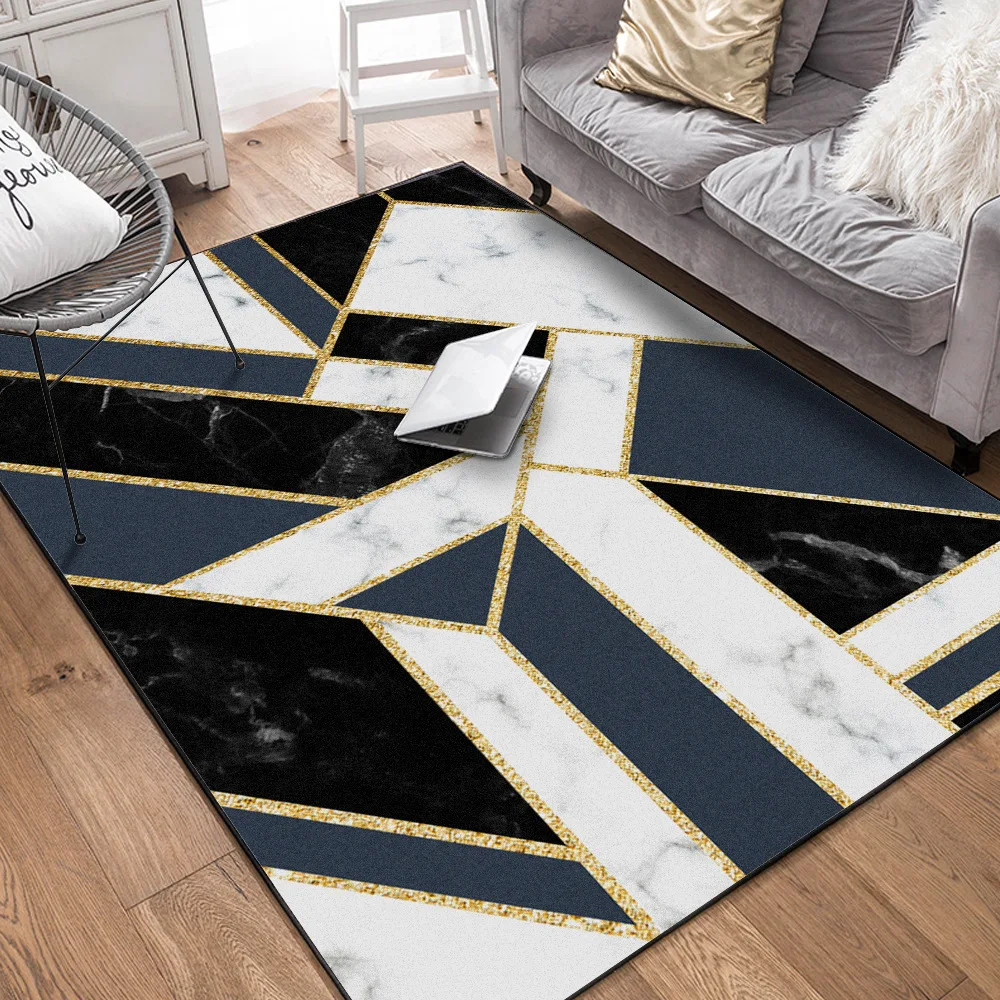 

DeMissir Modern Blue Geometry Black White Marble Golden Carpets For Bedroom Home Living Room 10 Kinds Sizes Chair Mat