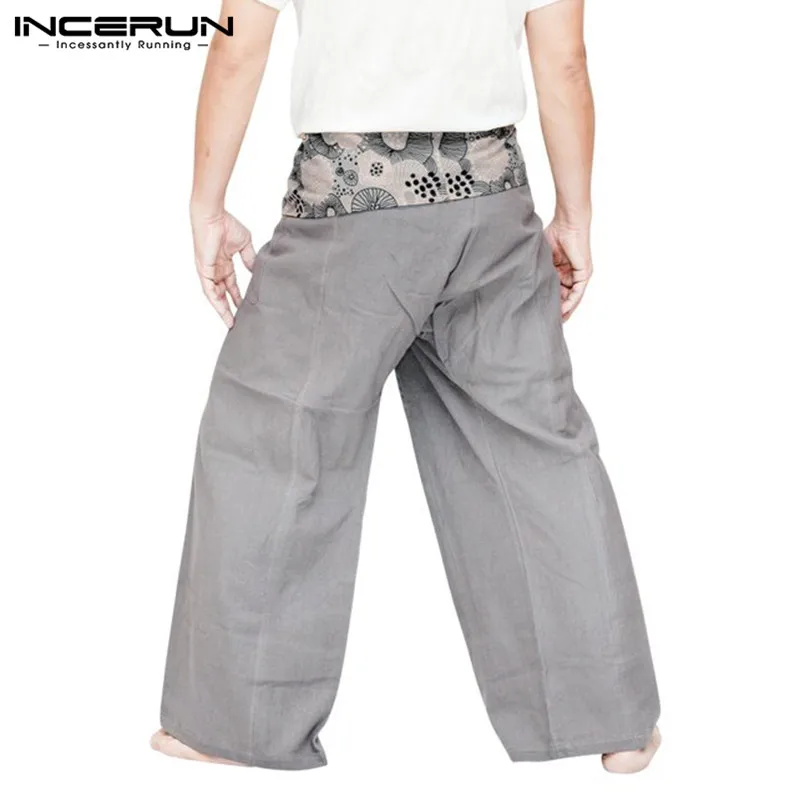 INCERUN мужские и женские широкие брюки с карманами, с принтом, мешковатые мусульманские штаны, повседневные брюки, винтажные женские и мужские тайские штаны для рыбалки