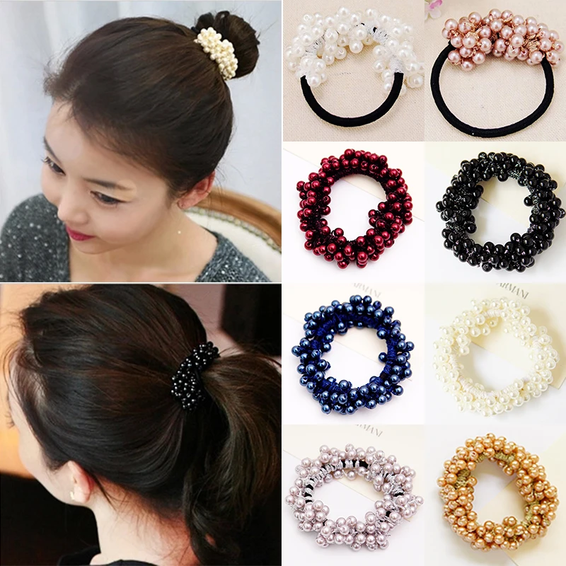 

Elegant Pearls hair rope Bead hair ties elastic braids hair rings jewelry women girls Ponytail holder Scrunchy Hair Accessories