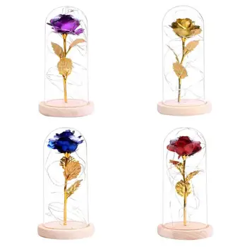 

Rose 20 LED Copper Wire String Light Glass Dome Wooden Base Night Lamp Home Room Desktop Birthday Party Decoration Holiday Gift