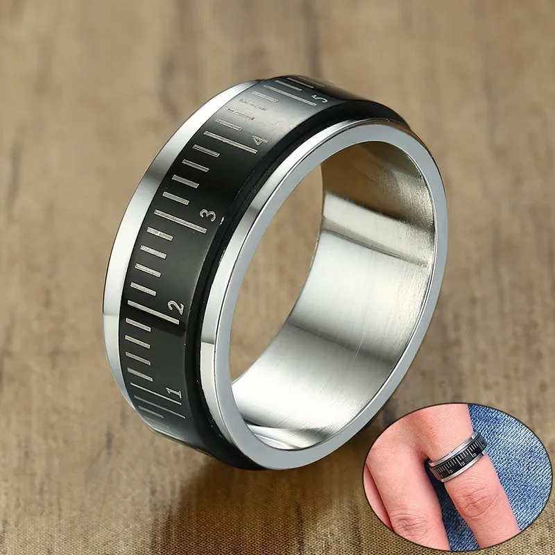 

Vnox Unique Mens Spinner Rings with Size Scale Info Stainless Steel Double Layers Male Alliance Anel Wedding Bands Jewelry