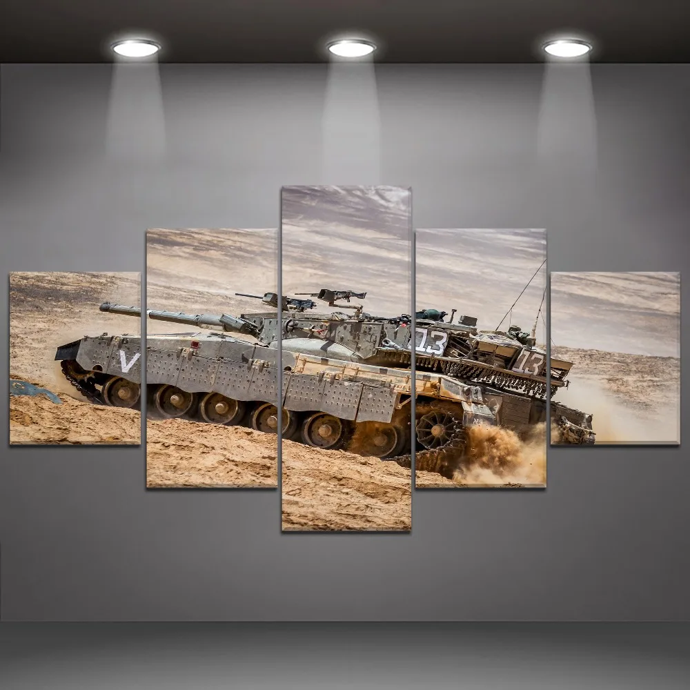 

5 Panel Tank War Canvas Printed Painting For Living Room Wall Decor HD Picture Artworks Poster4