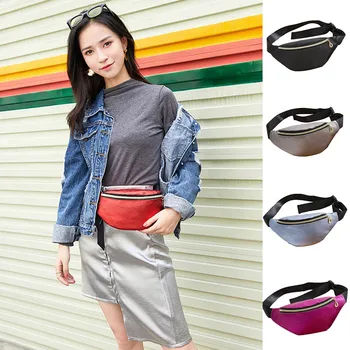 

Women Zipper PU Leather Fanny Pack 2018 New Fashion Ladies Solid Color Chest Bag Female Belt Bag Multifunctional Waist Bags