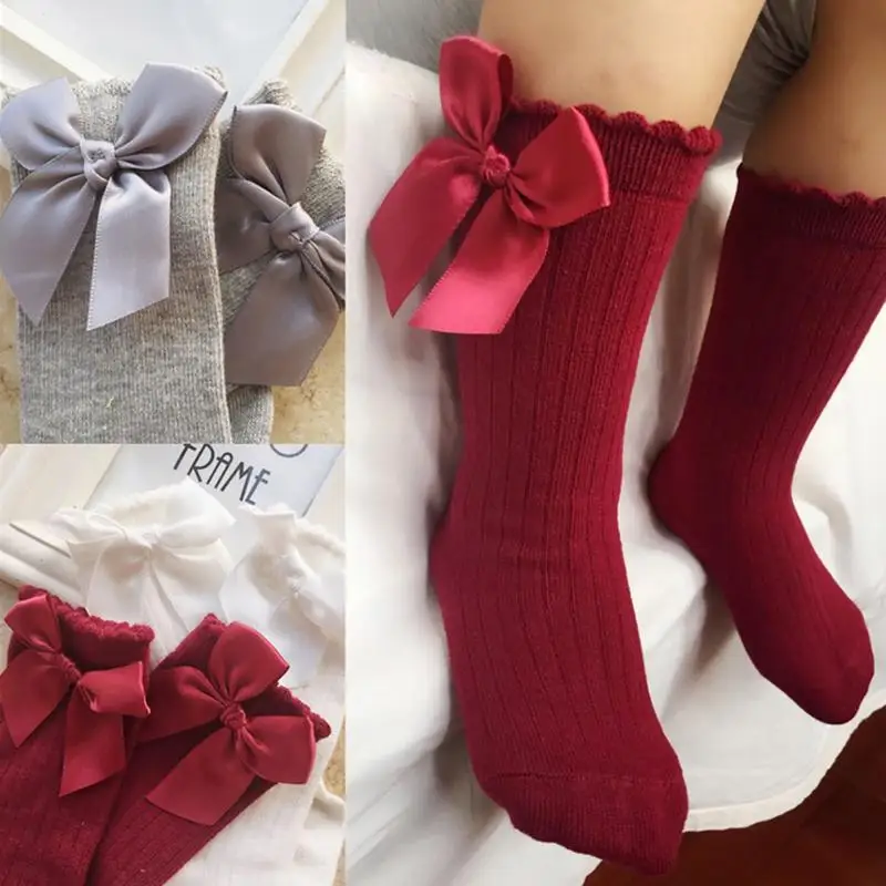 Носки для маленьких девочек носки принцессы до колена с бантиками, милые детские носки для девочек хлопковые длинные носки с бантом в полоску, детские носки