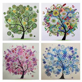 

Photo Custom4Pcs 5D Diamond Painting Special Shaped Diamond Painting Embroidery Four Seasons Tree Drill Diy Paintings