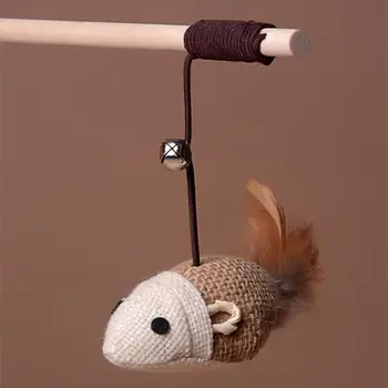 

Dangle Wooden Rod Play Training Elastic Rope Cat Bell Toys Faux Mouse