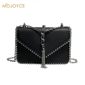 

New Women PU Leather Rivet Tassel Bag Girls Fashion Solid Small Messenger Bags Femal Crossbody Shoulder Bag Bolsa Feminina