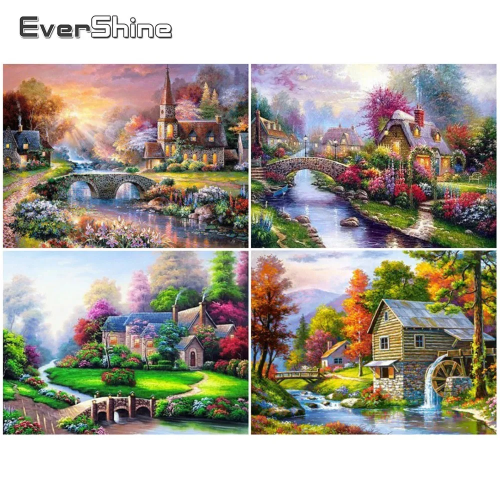 

EverShine Scenery Diamond Embroidery Full Square Diamond Painting Bridge Picture Of Rhinestones Diamond Mosaic Home Decoration