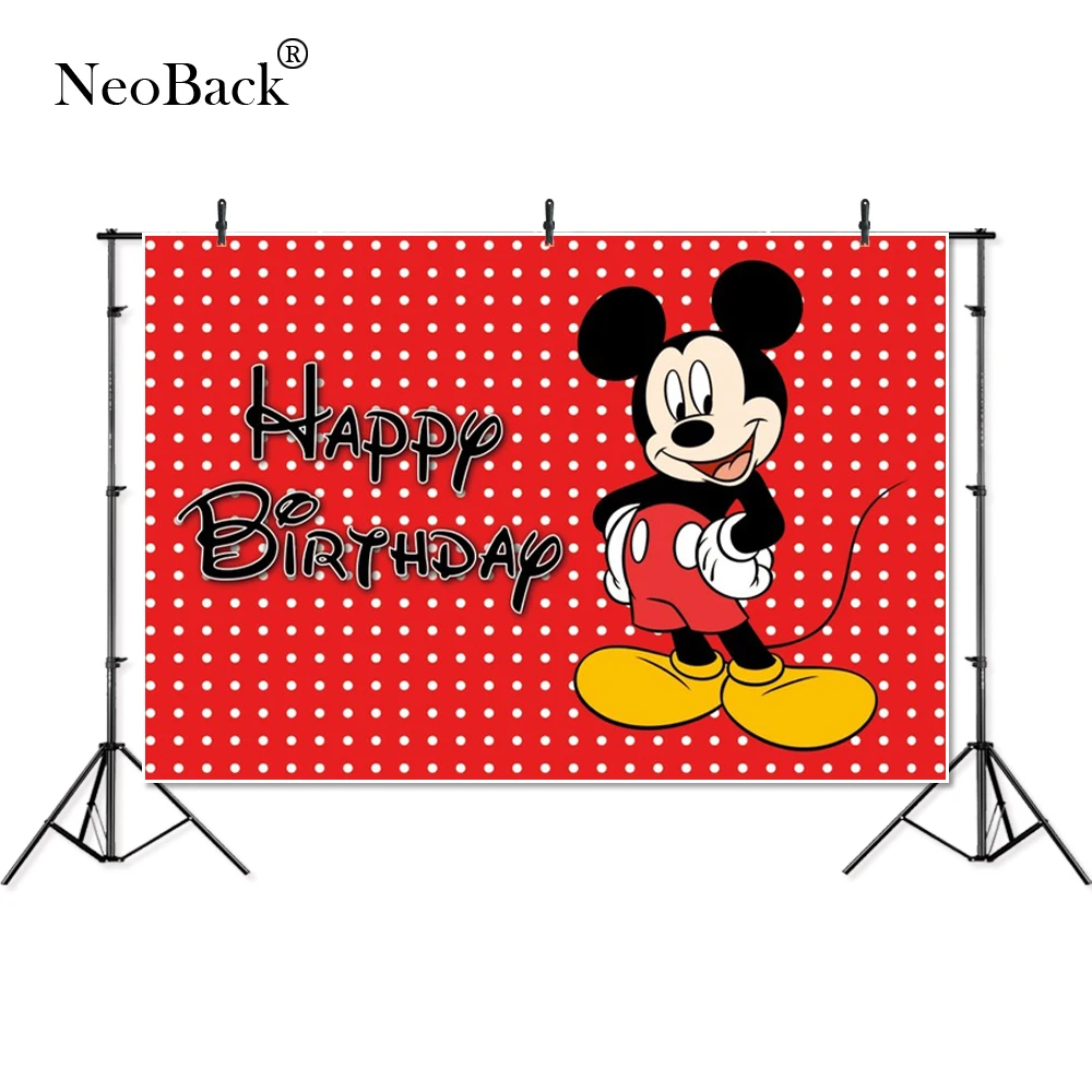 

Thin Vinyl happy birthday party Mickey dots baby kids children Photography studio Backgrounds professional indoor Photo Backdrop