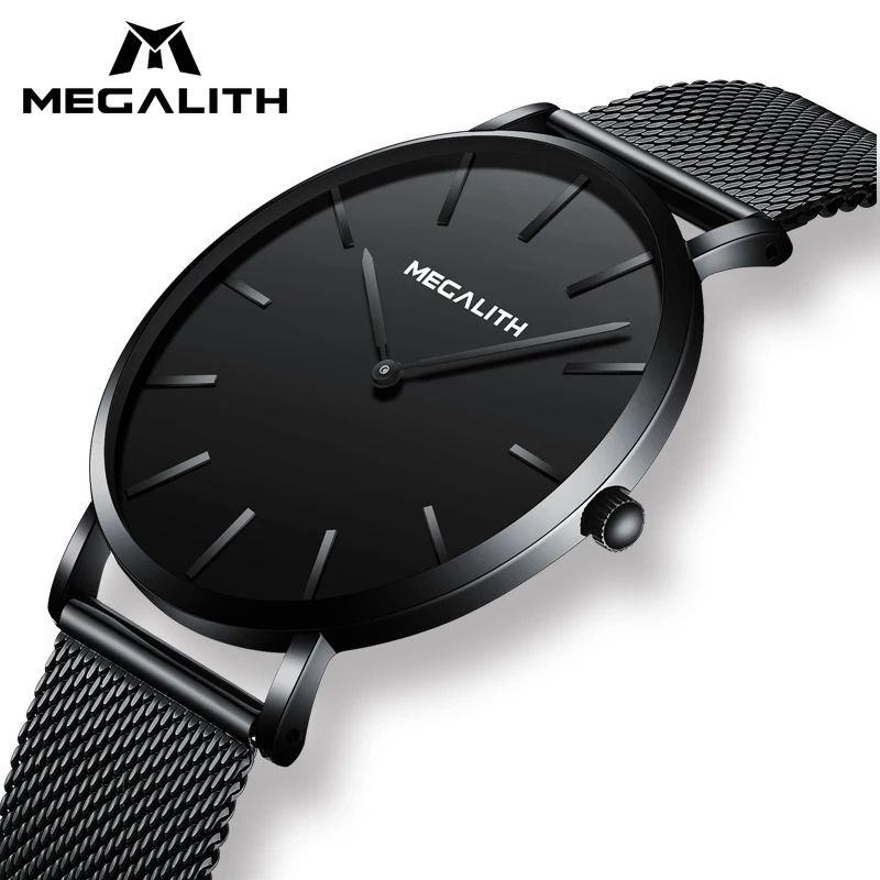 

2019 MEGALITH Simple Design Casual Watches Waterproof Slim Black Mesh Strap Sport Quartz Wrist Watch Clock Relogio Masculino