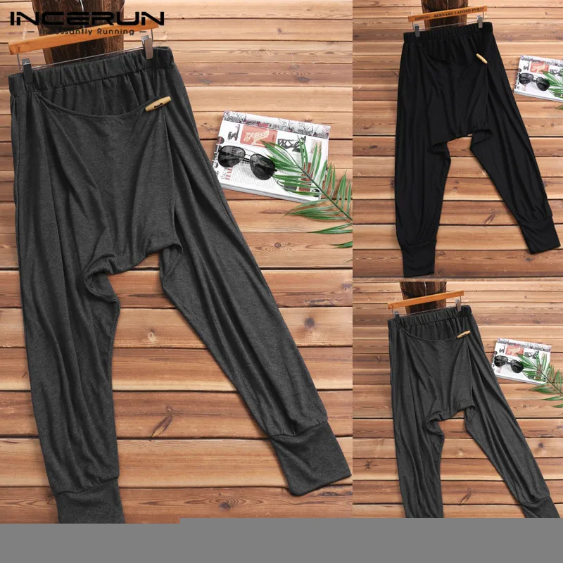 INCERUN Baggy Ninja Pants Mens Harem Pants Hiphop Cross-Pants Loose Fitness Low Drop Crotch Trousers Dance Pantalon Masculina