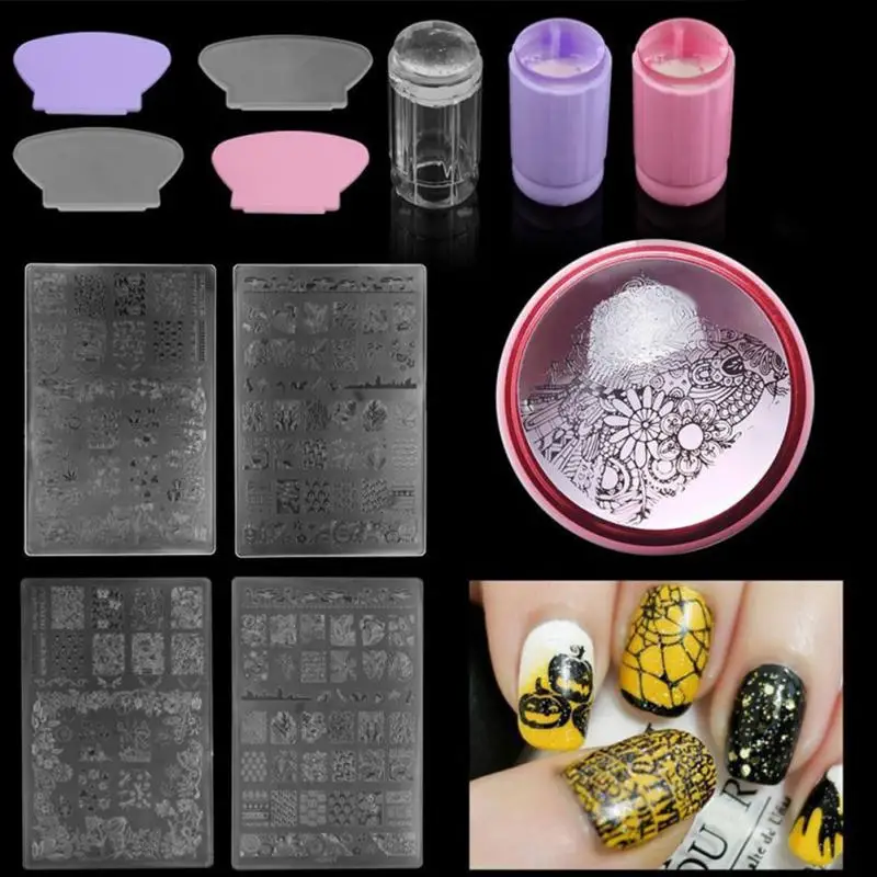 DIY Silicone Stamper Gel Jelly Nail Stamping Stamp Scraper Set With