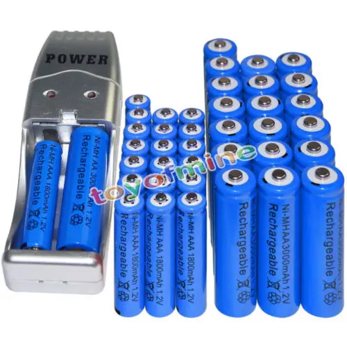 20x AA + 20x AAA 1.2V 1800mAh 3000mAh NiMH Blue Rechargeable Battery