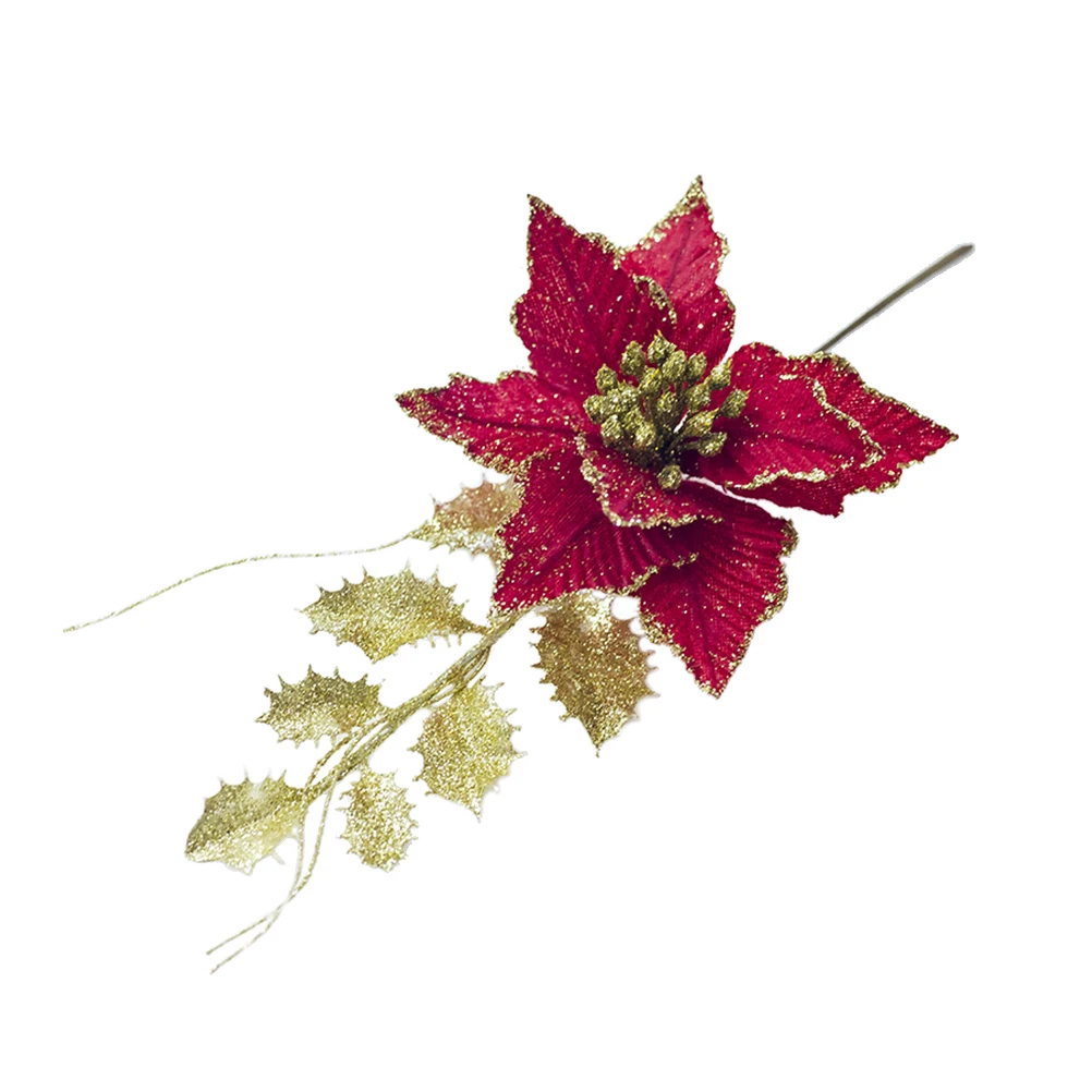 

Glitter Poinsettia Christmas Tree Ornaments Artificial Flowers and Leaves for Christmas Holiday Party Decoration(Red)