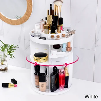 

360-Degree Rotating Makeup Organizer Box Brush Holder Jewelry Organizer Case Jewelry Makeup Cosmetic Storage Box
