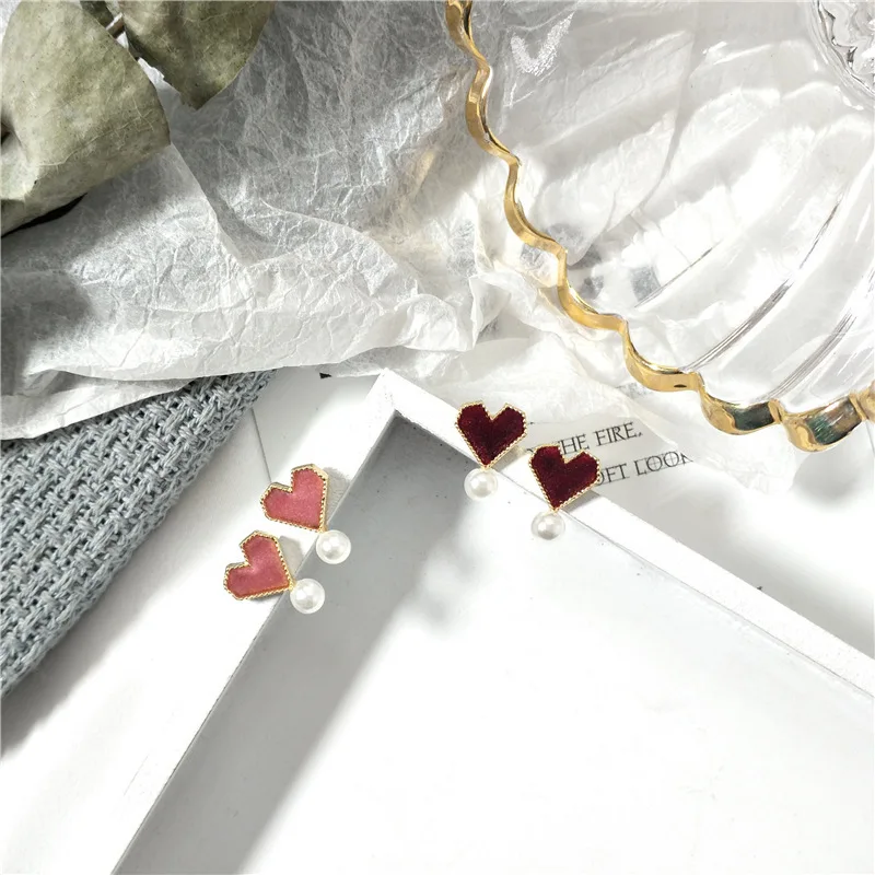 

2019 New Korean Delicate Cute Love Heart Stud Earrings Women Fashion Simulated Pearl Brincos Boucle D'oreille