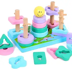 Геометрические укладчик малыша игрушки развивающие кольца восьмиугольники прямоугольники красочные деревянные части деревянный