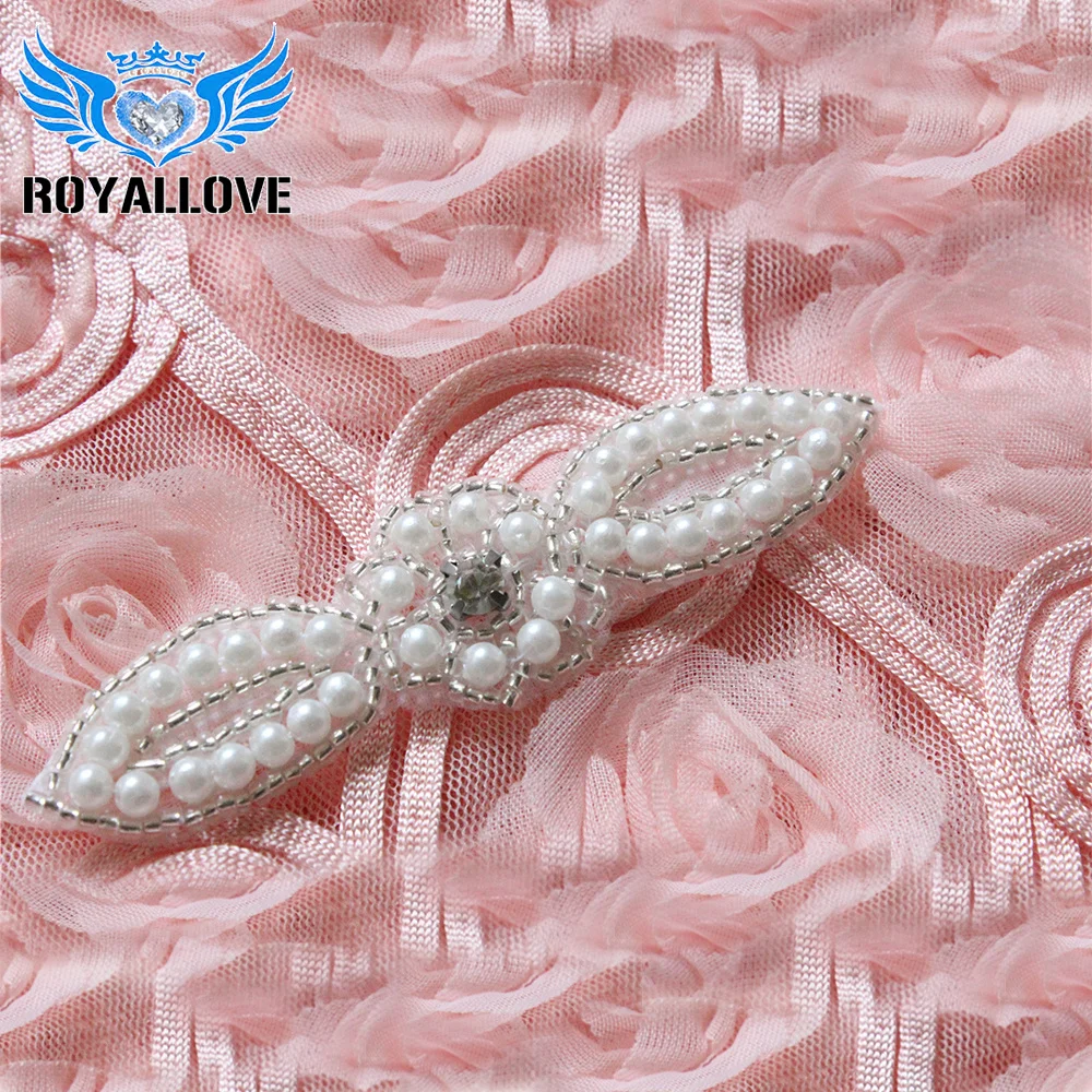 

Handmade Beaded Hot Fix Sliver Crystal Sew On Bridal Wedding Rhinestone Pearl Applique Patch for Dresses DIY Belt Headband