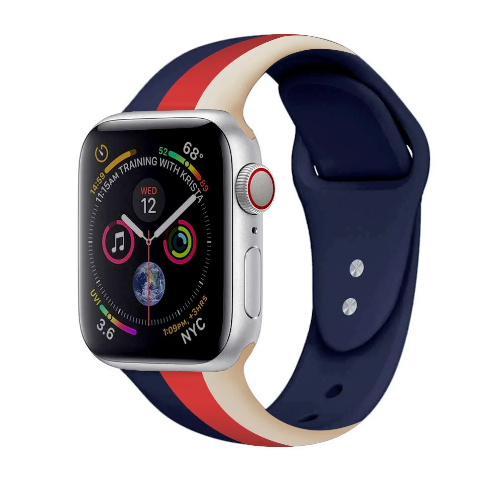 

Vertical Grain Colour Printing Silica Gel Watchband For Apple watch iwatch 4 3 2 band 42mm 38mm 44mm 40mm Watchband Accessories